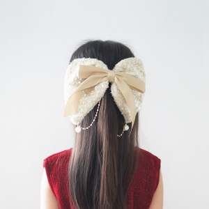Lady Hair Clip Bow Chain Sequins Christmas (LHP9559)